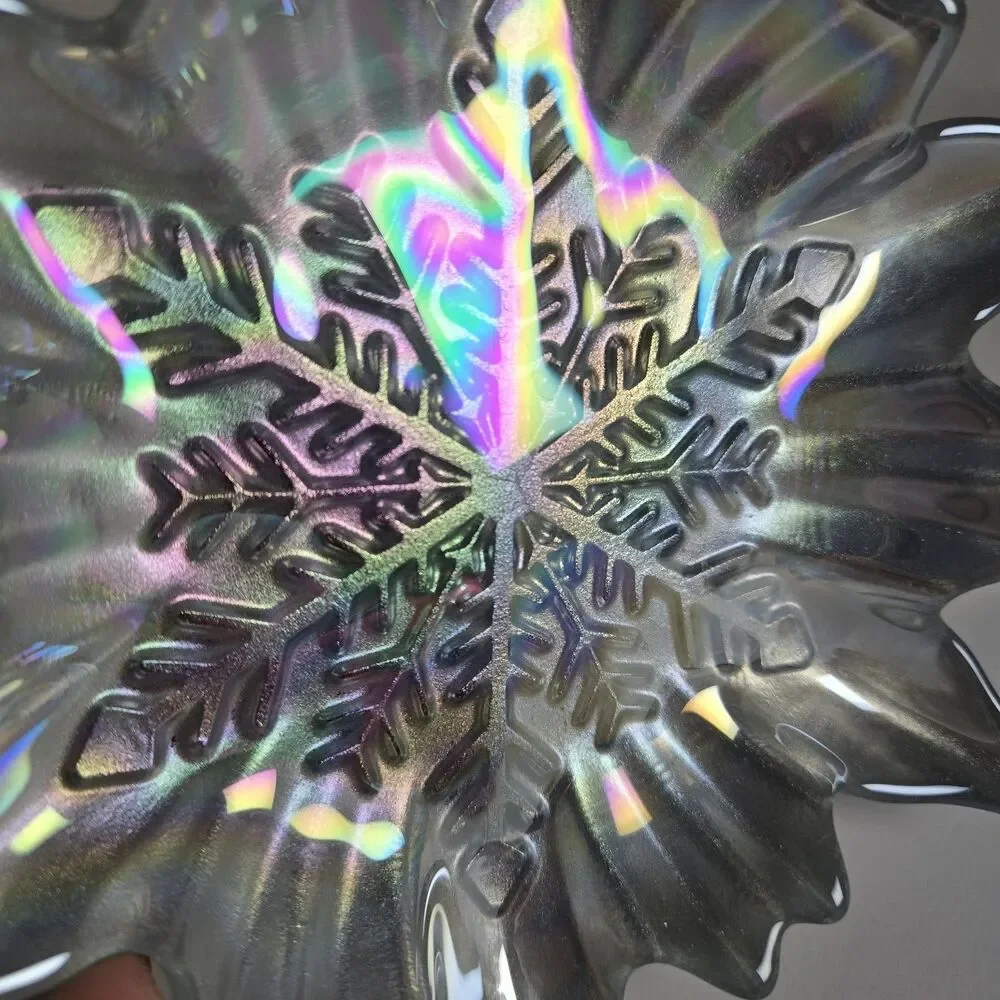 Akcam Turkish Glass Snowflake Dessert Plates Set of 4 Iridescent Pearl 6